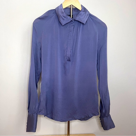 Just Cavalli Silk Long Sleeve Blouse Purple Size 42 5-Button Cuffs EUC - Picture 1 of 8